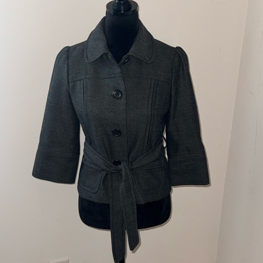 Banana‎ Republic charcoal gray belted blazer wool coat Sz 2